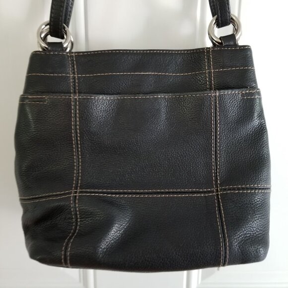 Vtg Tignanello Black Pebbled Leather Convertible Bag Tote Crossbody Bucket - Picture 3 of 15